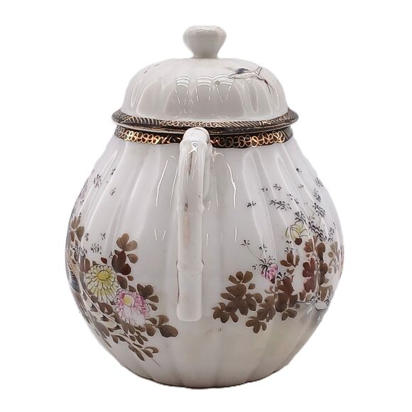 Vintage Japanese Kutani Style Porcelain Lidded Sugar Bowl Pot Hand Painted - Picture 6 of 13